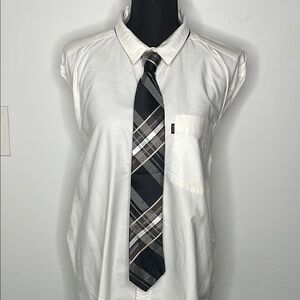 KENNETH COLE REACTION Men's White Shirt with Black Plaid Tie